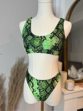 Neon Green Snake Print Bikini Set